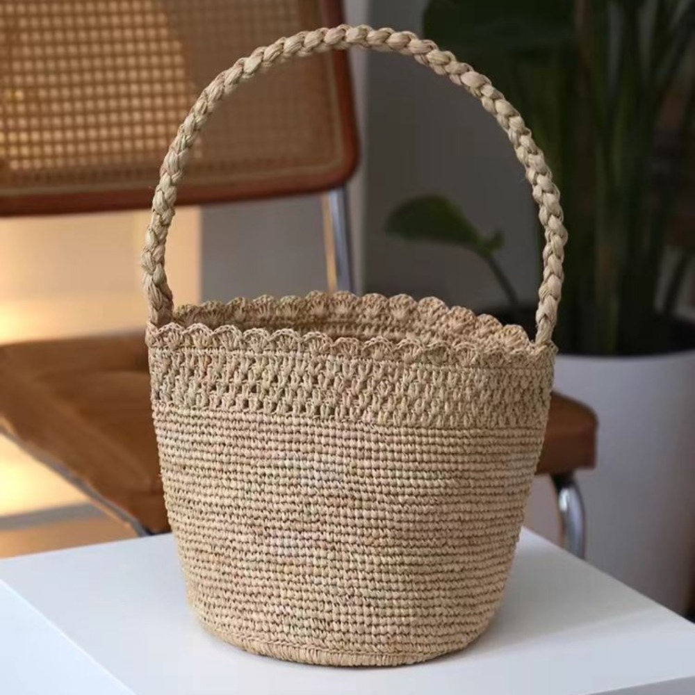 Women'S Raffia Bags - اليدوية الكروشيه القش دلو حقيبة البوهيمي