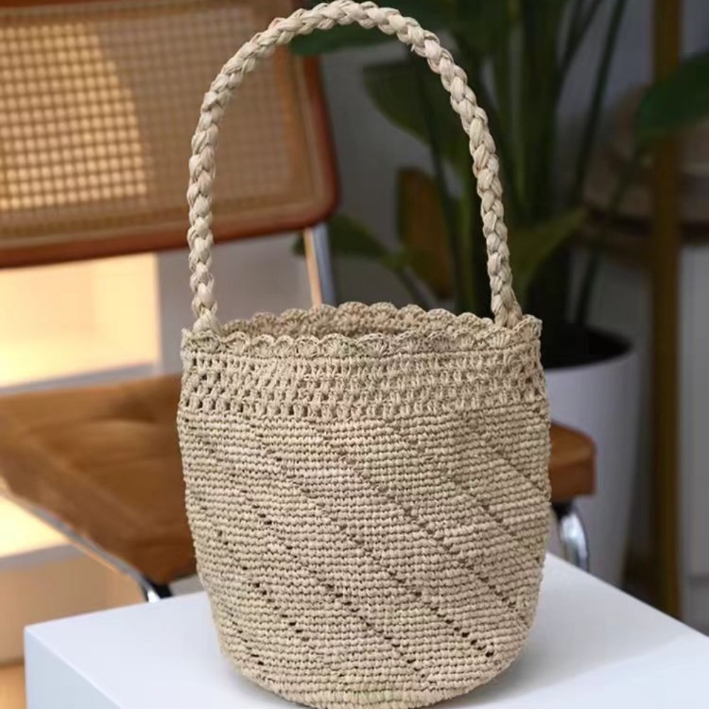 اليدوية الكروشيه القش دلو حقيب - مراجعة Women'S Raffia Bags وسعره